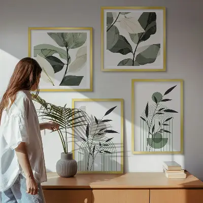 Boho plantekompositioner billedvæg til over sofaen