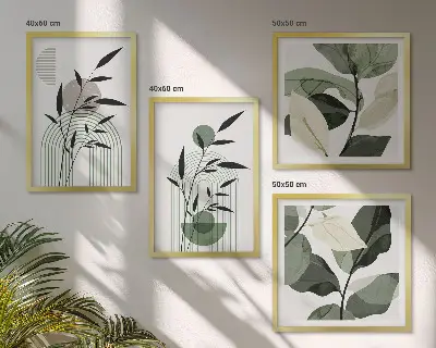 Boho plantekompositioner billedvæg til over sofaen