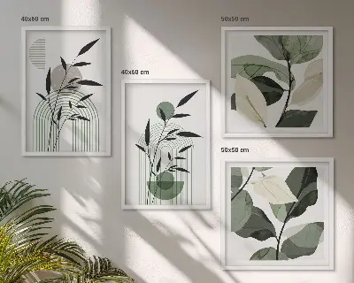 Boho plantekompositioner billedvæg til over sofaen