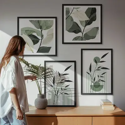 Boho plantekompositioner billedvæg til over sofaen