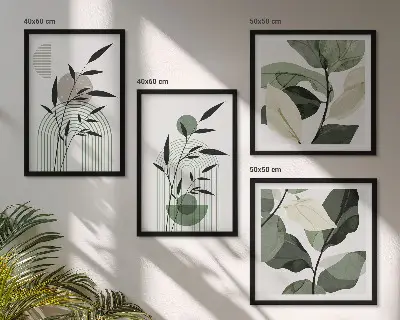 Boho plantekompositioner billedvæg til over sofaen