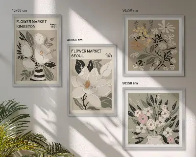 Retroblomster fra byer rundt om i verden billedsæt med ramme