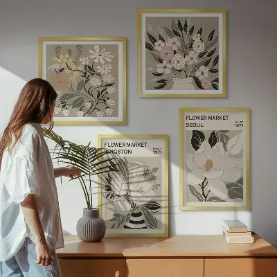 Retroblomster fra byer rundt om i verden billedsæt med ramme
