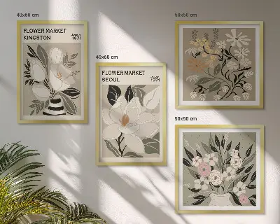 Retroblomster fra byer rundt om i verden billedsæt med ramme