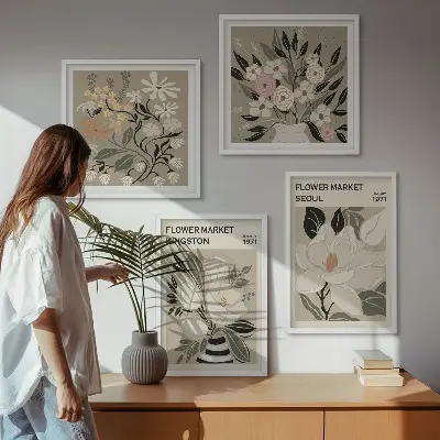 Retroblomster fra byer rundt om i verden billedsæt med ramme
