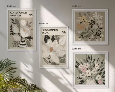 Retroblomster fra byer rundt om i verden billedsæt med ramme