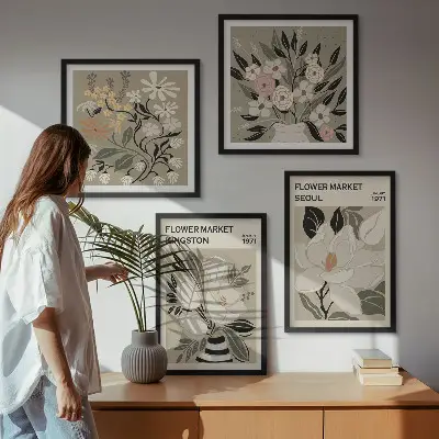 Retroblomster fra byer rundt om i verden billedsæt med ramme