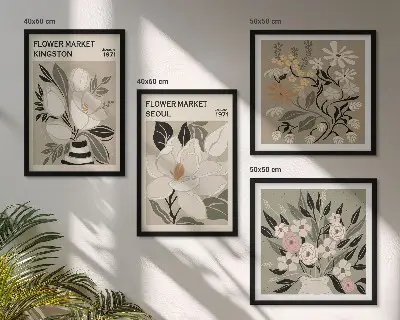 Retroblomster fra byer rundt om i verden billedsæt med ramme