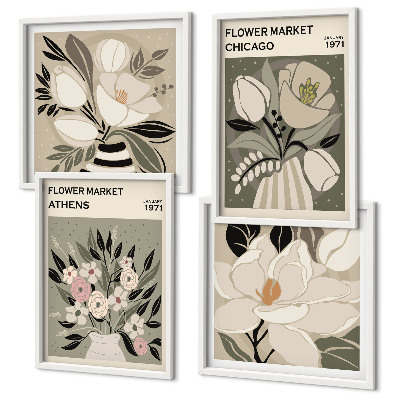 Billedvæg over sofa Retro blomsterdekorationer fra forskellige byer