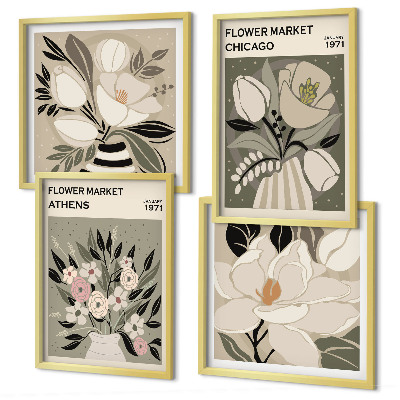 Billedvæg over sofa Retro blomsterdekorationer fra forskellige byer