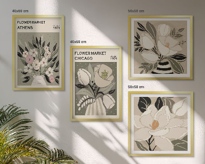 Billedvæg over sofa Retro blomsterdekorationer fra forskellige byer