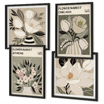 Billedvæg over sofa Retro blomsterdekorationer fra forskellige byer
