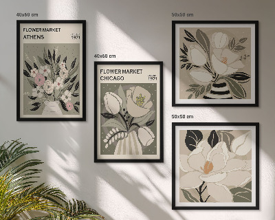 Billedvæg over sofa Retro blomsterdekorationer fra forskellige byer