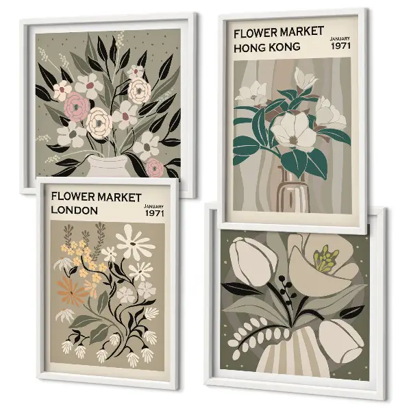 Blomsterillustrationer London Hong Kong billedsæt med ramme