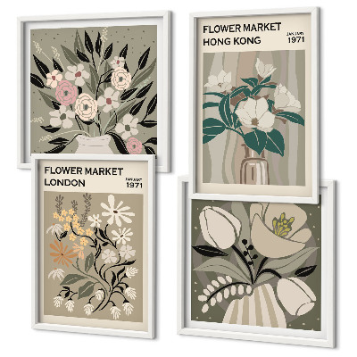 Billedsæt med ramme Blomsterillustrationer London Hong Kong