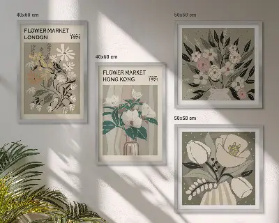 Blomsterillustrationer London Hong Kong billedsæt med ramme