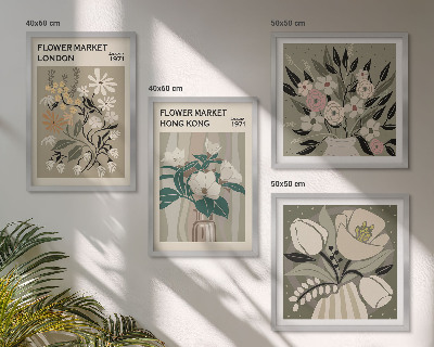 Billedsæt med ramme Blomsterillustrationer London Hong Kong