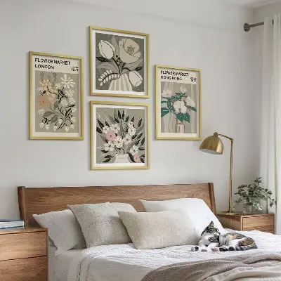 Blomsterillustrationer London Hong Kong billedsæt med ramme