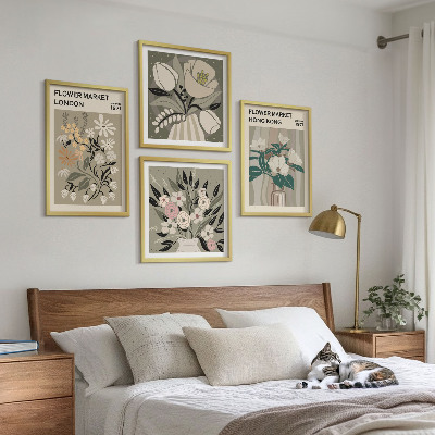 Billedsæt med ramme Blomsterillustrationer London Hong Kong