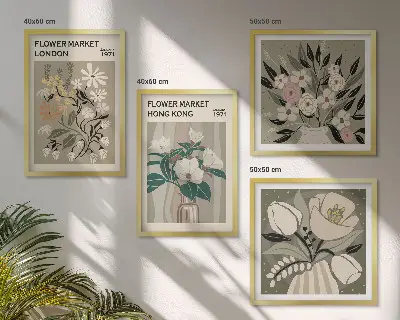 Blomsterillustrationer London Hong Kong billedsæt med ramme