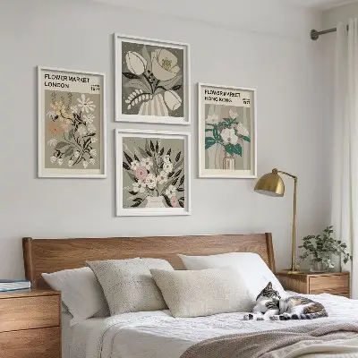 Blomsterillustrationer London Hong Kong billedsæt med ramme