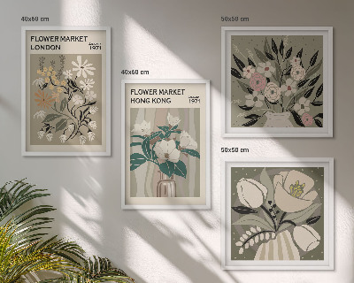 Billedsæt med ramme Blomsterillustrationer London Hong Kong