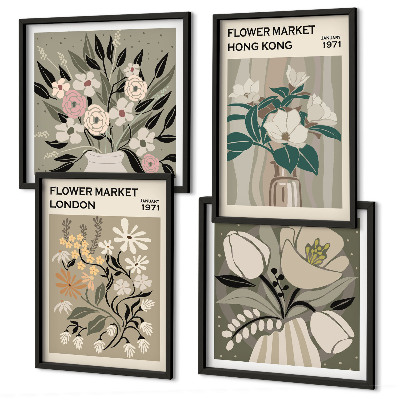 Billedsæt med ramme Blomsterillustrationer London Hong Kong