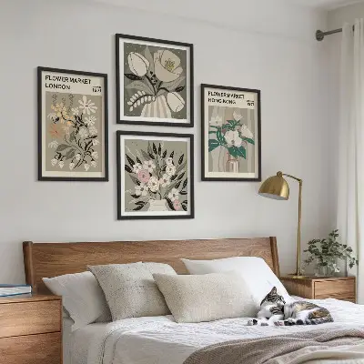 Blomsterillustrationer London Hong Kong billedsæt med ramme