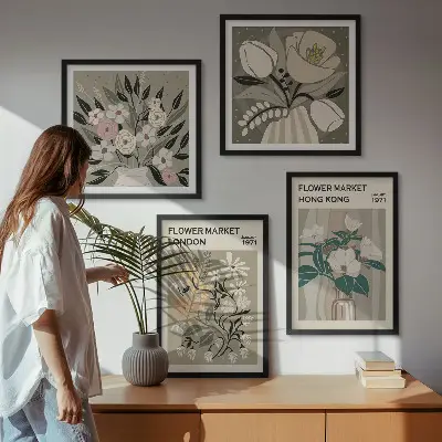Blomsterillustrationer London Hong Kong billedsæt med ramme