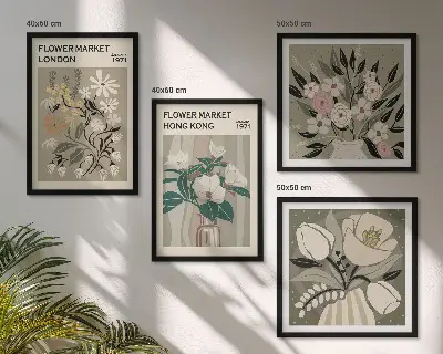 Blomsterillustrationer London Hong Kong billedsæt med ramme