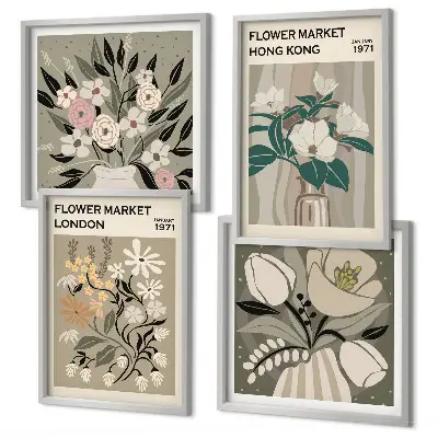 Blomsterillustrationer London Hong Kong billedsæt med ramme