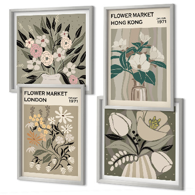 Billedsæt med ramme Blomsterillustrationer London Hong Kong