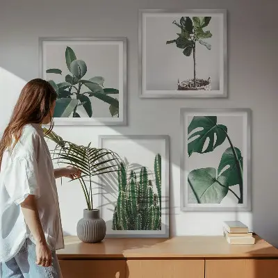 Billedvæg med tropiske planter æstetisk motiv til ophæng over sofa