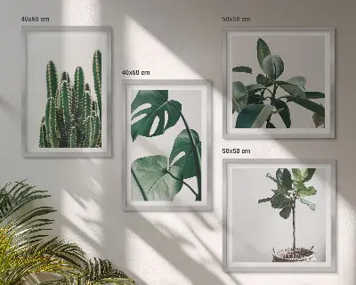 Billedvæg med tropiske planter æstetisk motiv til ophæng over sofa