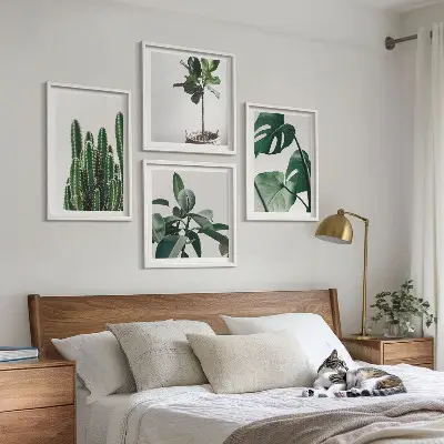 Billedvæg med tropiske planter æstetisk motiv til ophæng over sofa