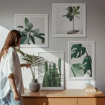 Billedvæg med tropiske planter æstetisk motiv til ophæng over sofa