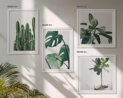 Billedvæg med tropiske planter æstetisk motiv til ophæng over sofa