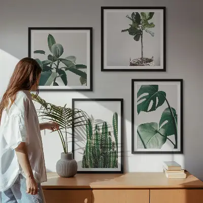 Billedvæg med tropiske planter æstetisk motiv til ophæng over sofa