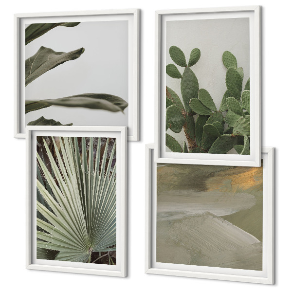 Billedvæg over sofa Blade af tropiske planter i pastel