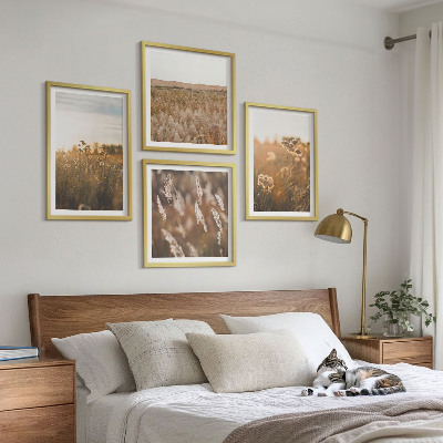 Billedvæg over sofa Sommerenge blomster solnedgang