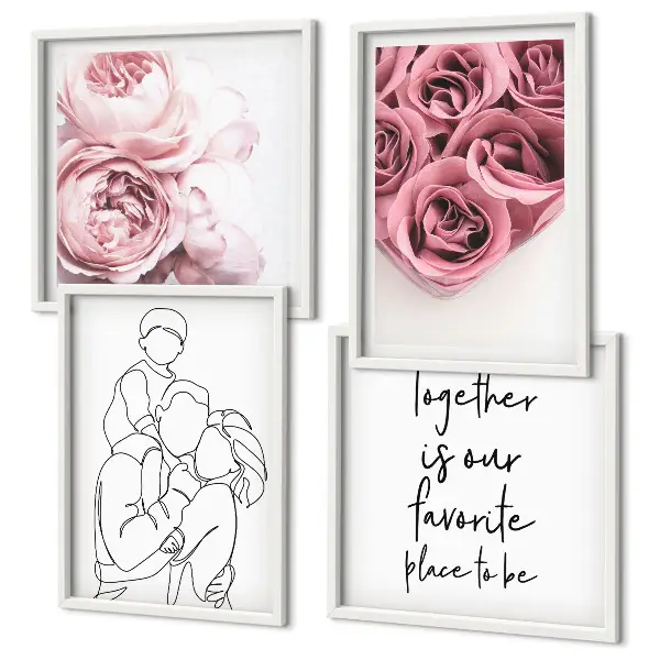 Familie lineart rosebuketter billedsæt med ramme
