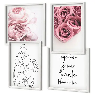Familie lineart rosebuketter billedsæt med ramme