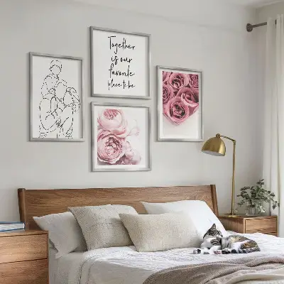 Familie lineart rosebuketter billedsæt med ramme