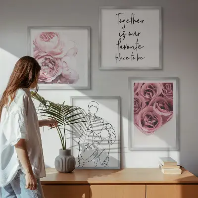 Familie lineart rosebuketter billedsæt med ramme