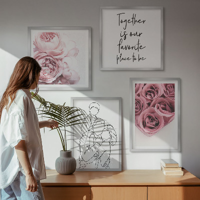 Billedsæt med ramme Familie lineart rosebuketter