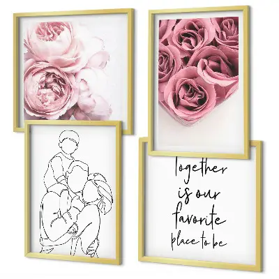 Familie lineart rosebuketter billedsæt med ramme