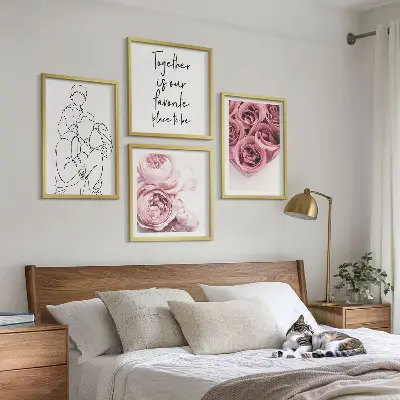Familie lineart rosebuketter billedsæt med ramme