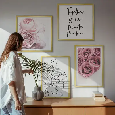 Familie lineart rosebuketter billedsæt med ramme