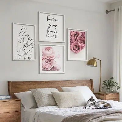 Familie lineart rosebuketter billedsæt med ramme
