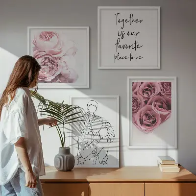 Familie lineart rosebuketter billedsæt med ramme